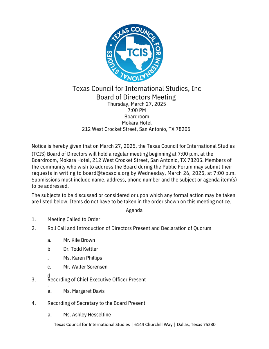 TCIS meeting agenda